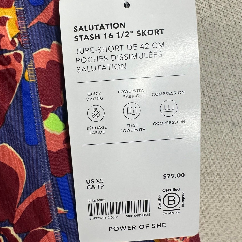 New Athleta Salutation Stash  16.5" Floral‎ Print Skort size XS Blue/Red - Picture 3 of 10